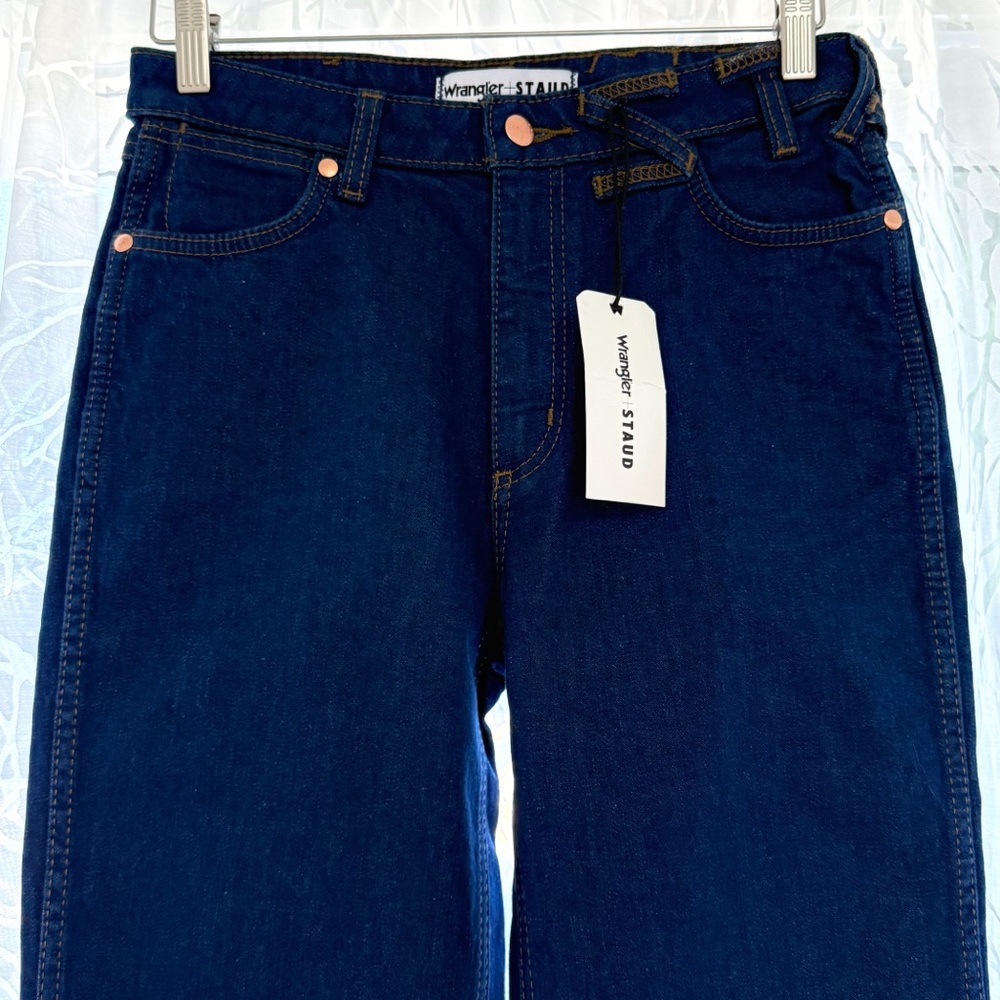 WRANGLER x STAUD DARK BLUE STRAIGHT LEG LONG JEANS - Picture 2 of 14